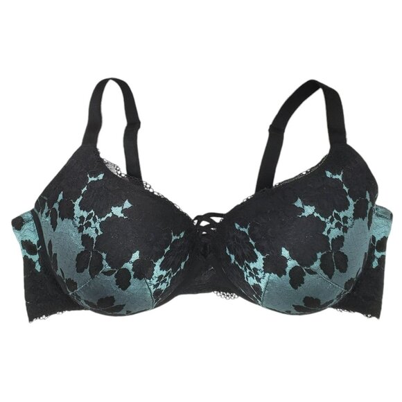 Torrid Curve Sexy Bra Black Teal Floral Underwire PushUp Plunge Crisscross 42DDD - Picture 11 of 11